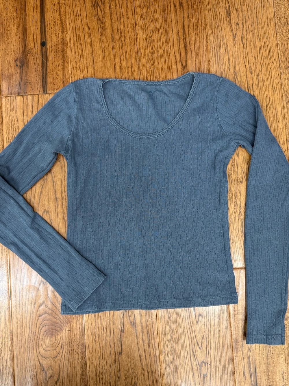 Brandy Melville Ribbed Scoop Neck Long Sleeve Top - Slate Blue